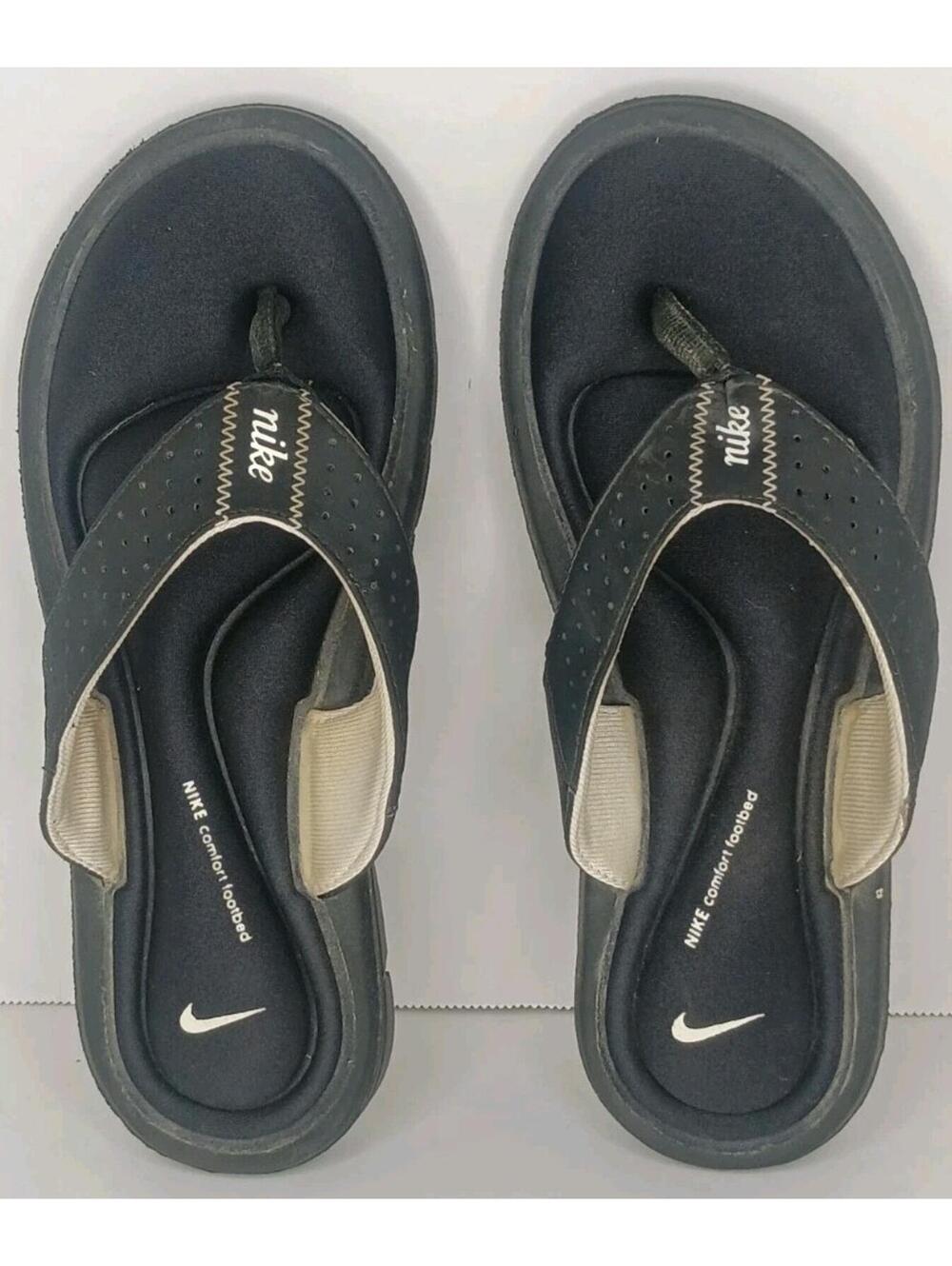 Nike Comfort Footbed Women Black  White Thong Sandal Flip Flop 354925-011 sz 6